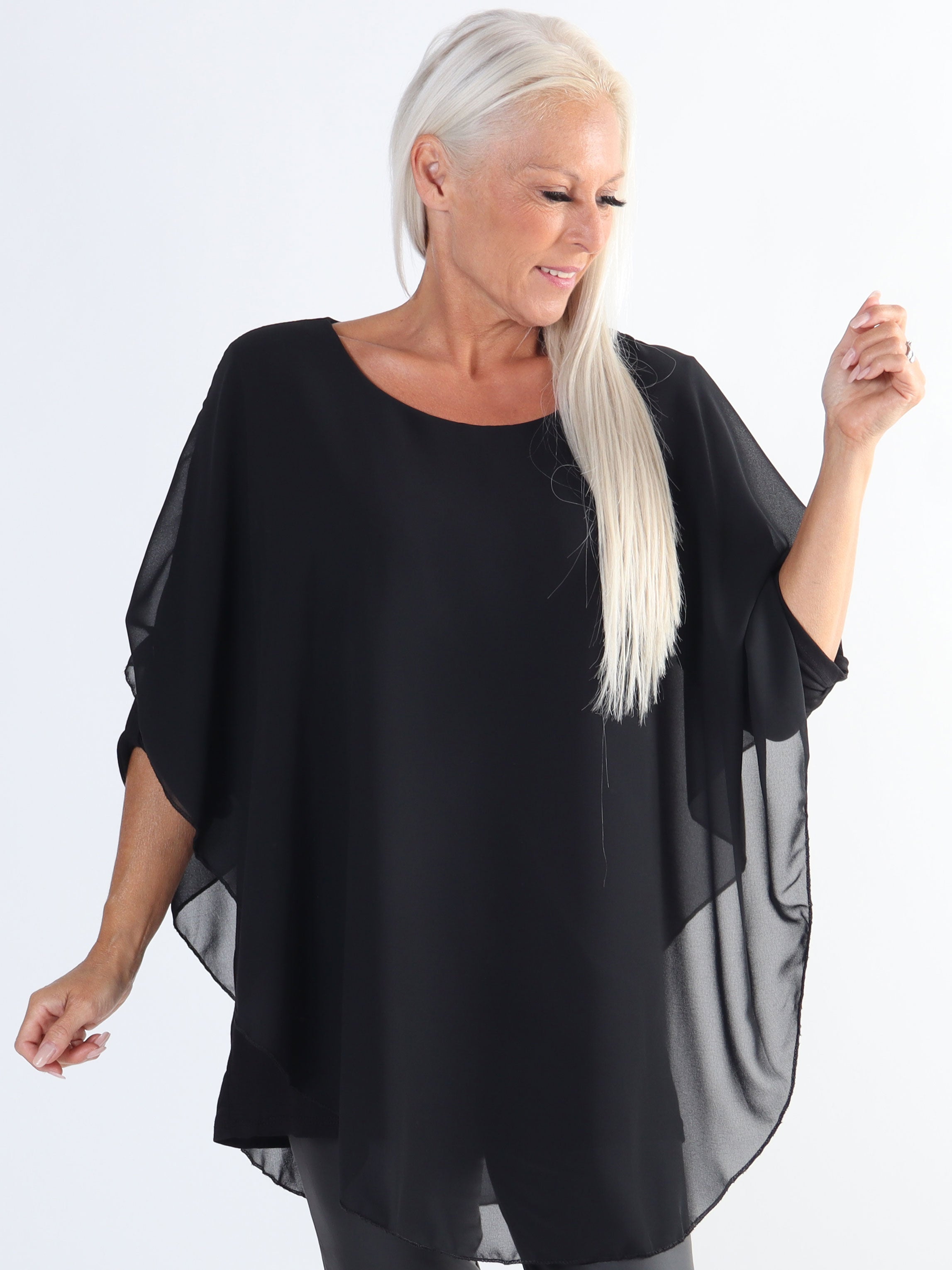 Kenya Shirt - Plus size tunika med chiffonlag